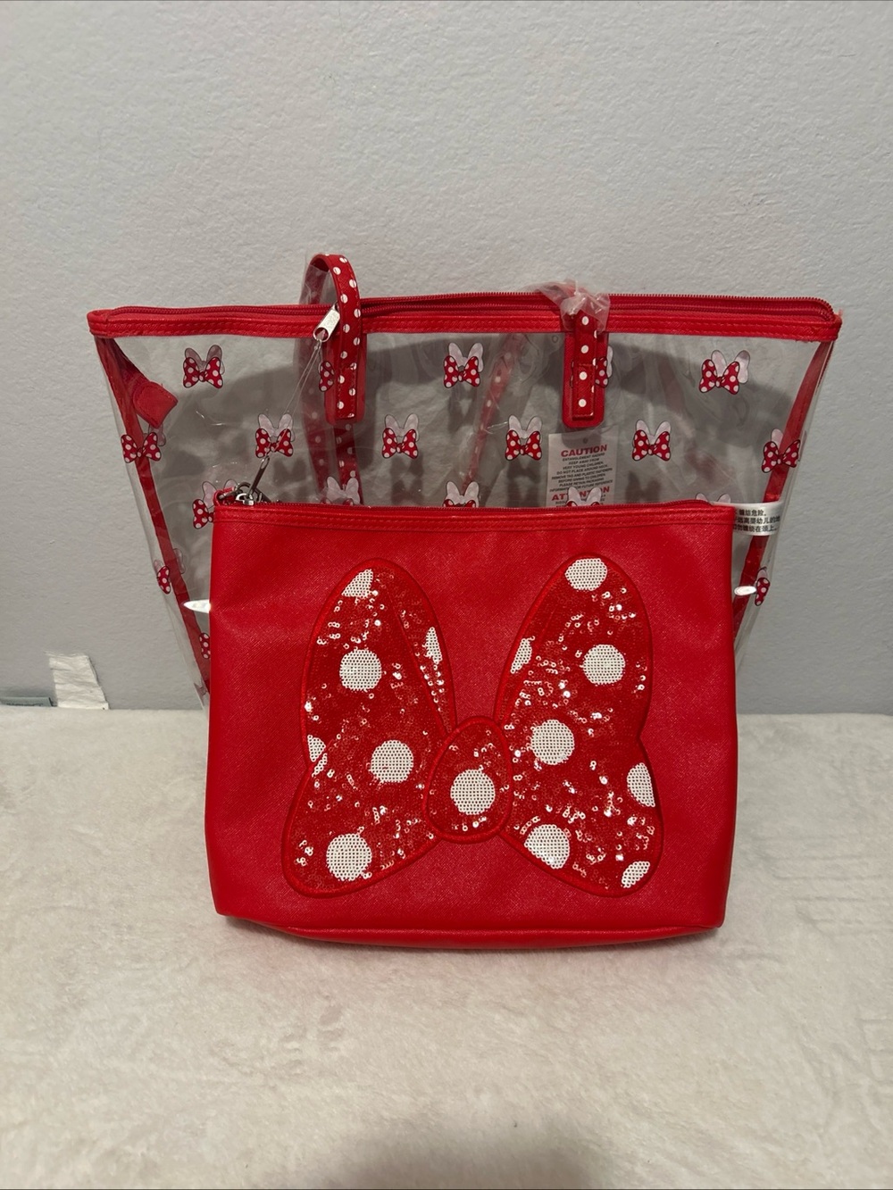 Disney Red Clear Tote with Red Polka Dot Bow Pouch NWT - Picture 6 of 6